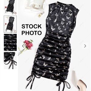 Zaful Dress Gathered Side Velvet Butterfly Tank Size Small